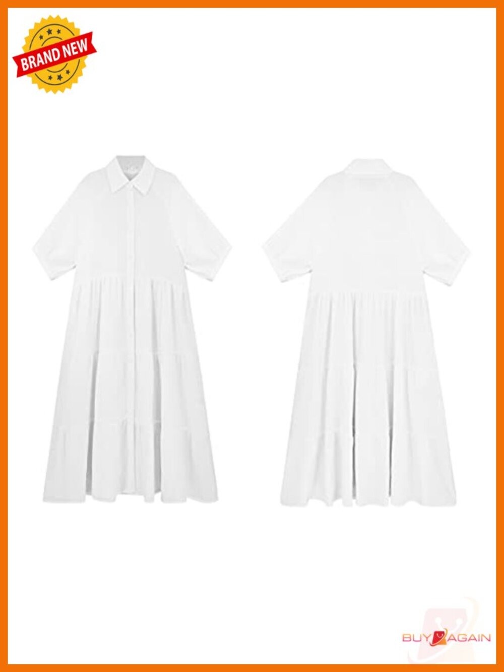 Women's Cotton Button Down Midi Dress with Pockets - Picture 4 of 6
